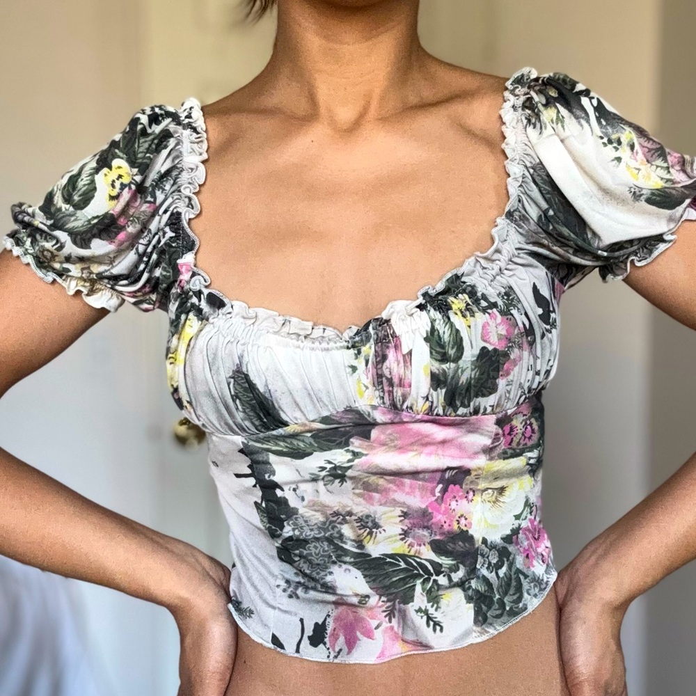 Urban Outfitters Floral Blouse - Black, Pink, Green
